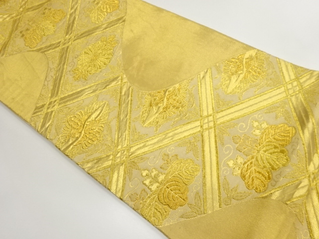 格子に桐・鳳凰・菊模様織出し袋帯